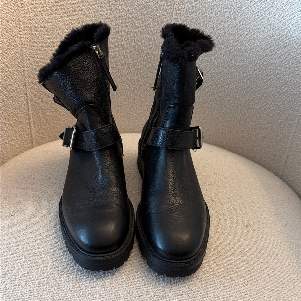 Zara Black Faux-Fur Trim Ankle Boots